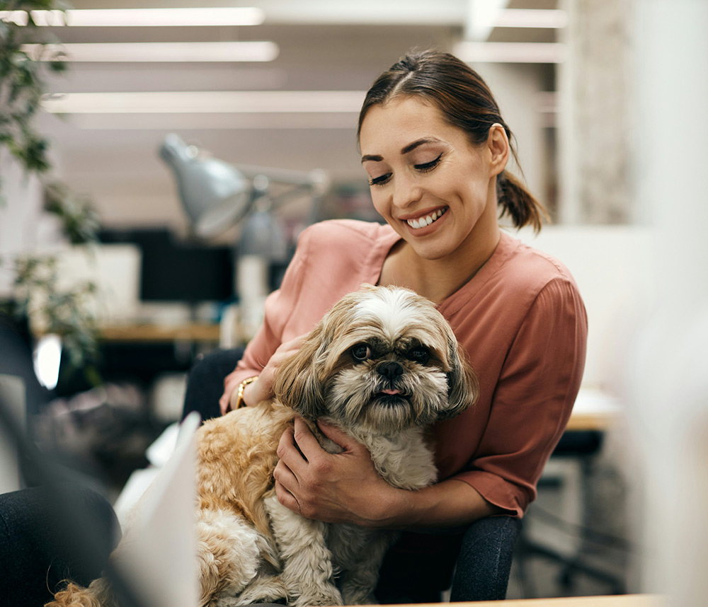 A lady petting a dog